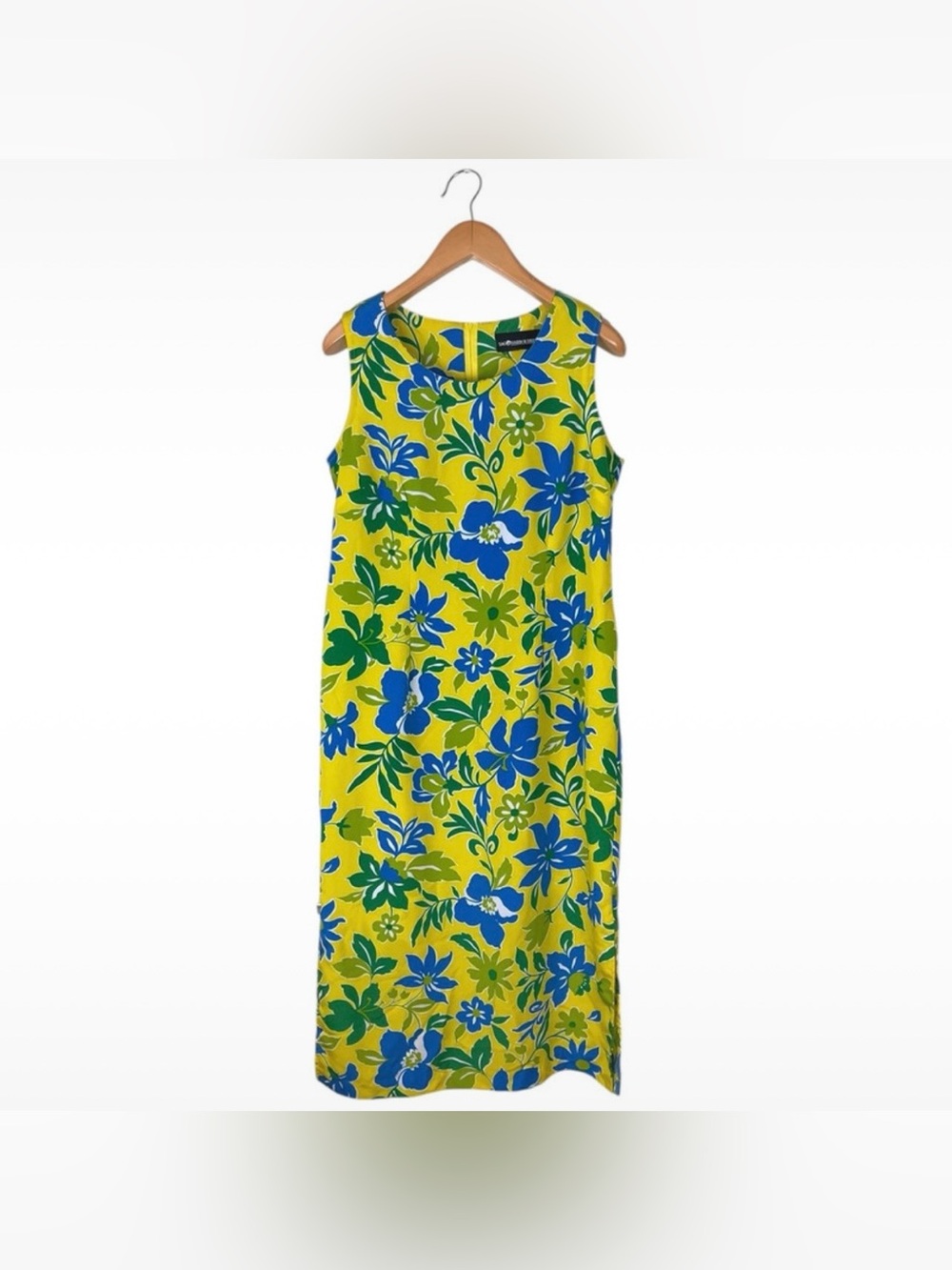 Vintage Sag Harbor Women’s 14 Yellow Blue Floral Print Shift Dress Spring Summer